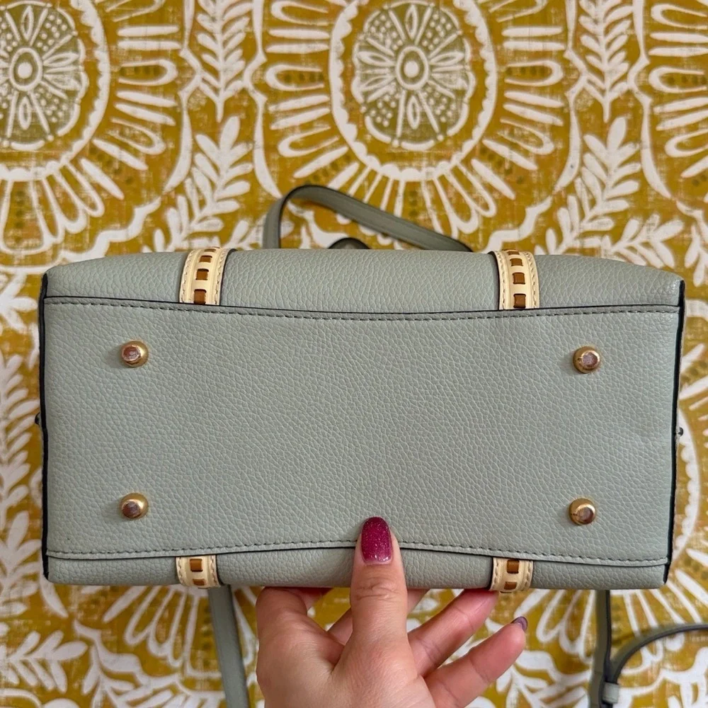 Tory Burch Perry Small Pick-Stitch Triple Compartment Tote Bag Pine Frost $428